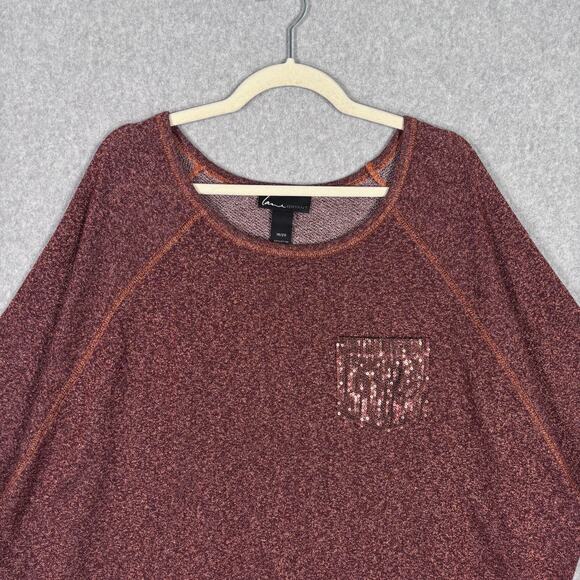 Lane Bryant Sweater 18 20 Burgundy Sequin Metallic Shimmery Stretch Copper Comfy - Picture 2 of 10